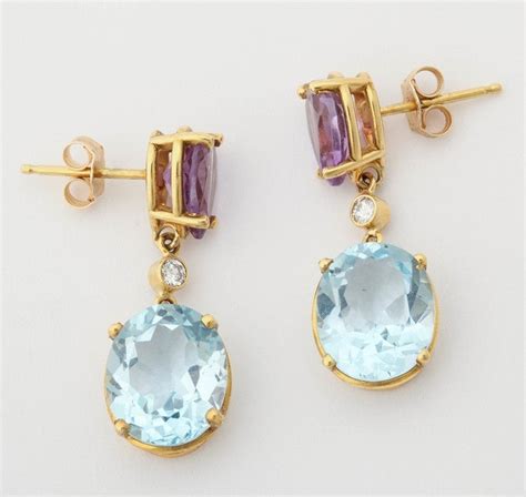 Charming Amethyst Blue Topaz Gold Drop Earrings For Sale At Stdibs