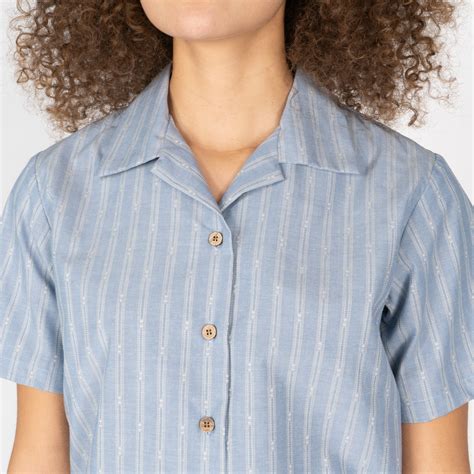 Womens Camp Collar Shirt Vintage Dobby Stripes Naked And Famous Denim