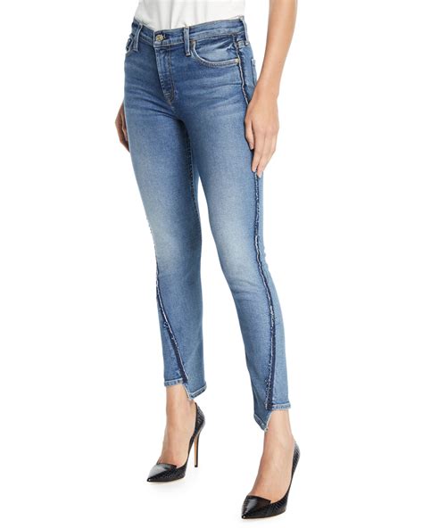 7 For All Mankind Mid Rise Twisted Ankle Skinny Jeans With Exposed