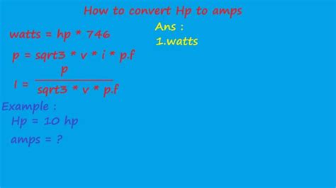 First you need the power in w, or kw. how to convert hp to amps - electrical calculation - YouTube