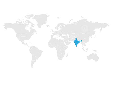 Blue Outlining Of India In A Political Map Of The World With Grey