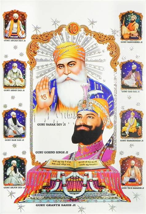 Ten Sikh Gurus With Guru Granth Sahibposter With Glitter36x25 In