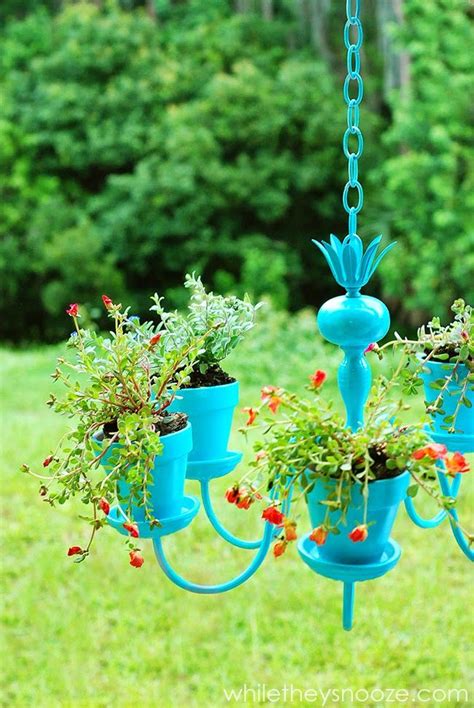 While They Snooze Outdoor Plant Chandelier Upcycle Garden