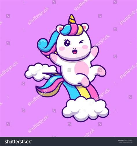 Cute Unicorn Sliding On Rainbow Cartoon Stock Vector Royalty Free