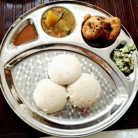 Delicious South Indian Breakfast Idli Medu Vada And Coconut Chutney
