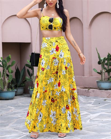 floral print crop top and maxi skirt set