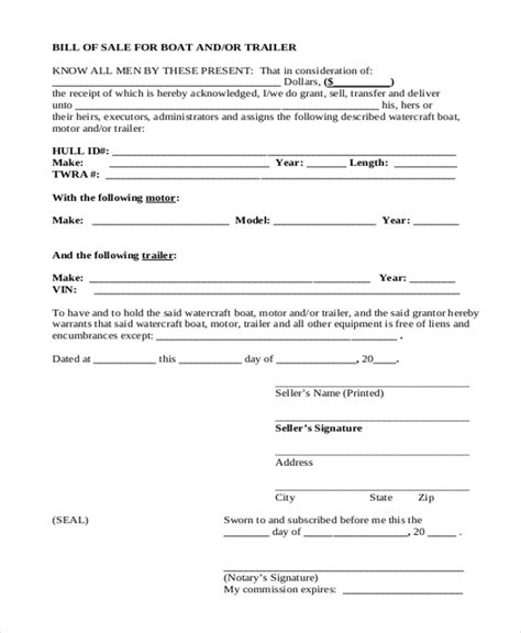 Free 9 Sample Trailer Bill Of Sale Forms In Pdf Ms Word