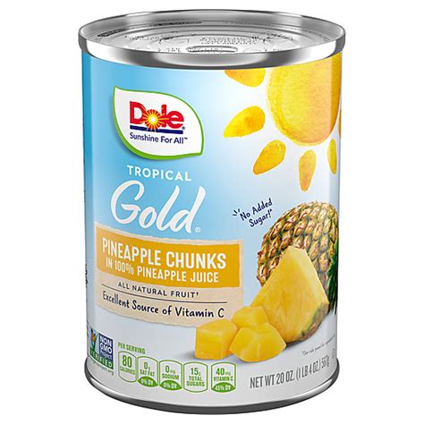 Dole Tropical Gold Pineapple Chunks In 100 Pineapple Juice 20 Oz