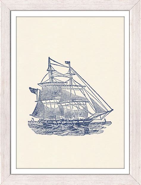 old ship in blue sea life print free shipping by seasideprints vintage prints sea life