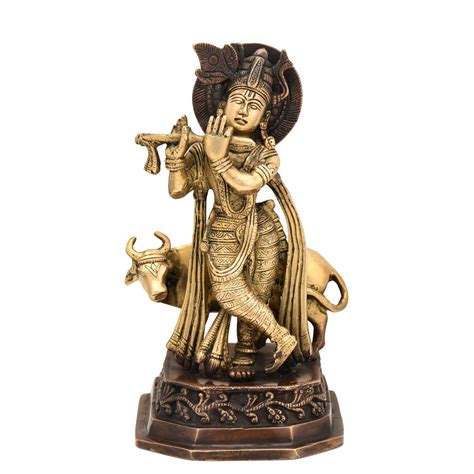 Buy Craftvatika Brass Flute Playing Krishna With Cow Statue God