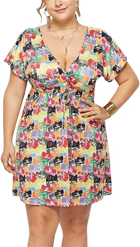 Plus Size Dress Sexy Summer Plus Size Mini V Neck Floral Casual Party