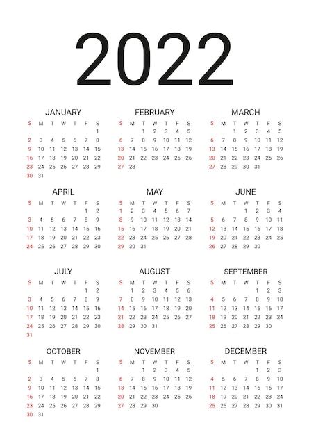 Calendario 2022 Ilustración Vectorial Calendario De Pared Con 12