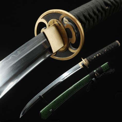 Handmade Real Carbon Steel Japanese Tanto Wakizashi Swords With Green