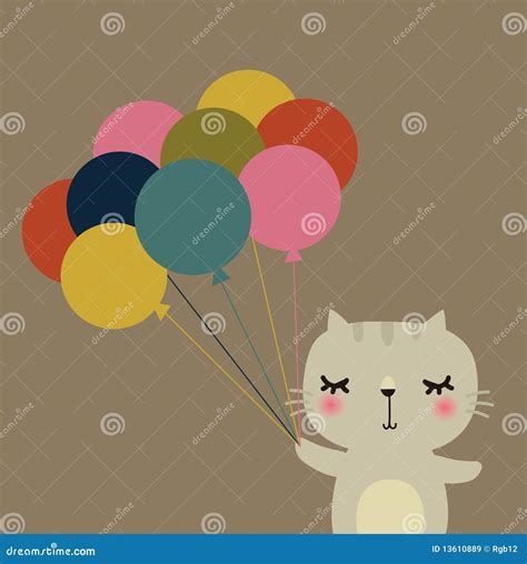 Cute Cat With Balloon Stock Vector Illustration Of Decorative 13610889