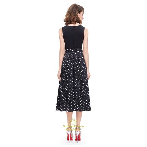 vintage black and white polka dot sleeveless fit and flare midi dress vampal dresses