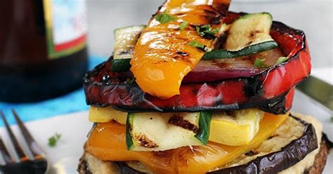 Grilled Vegetable Stack Lemon Hummus