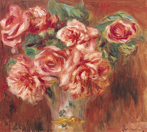 Roses In A Vase Painting By Pierre Auguste Renoir