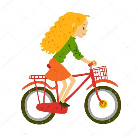 Abstract Cartoon Happy Girl Riding Bicycle Illustration Stock Vector Image Art Alamy Atelier