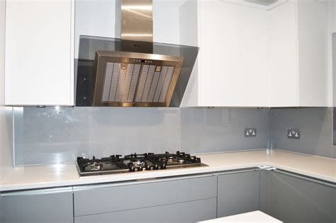Grey Plain Colour Glass Splashback Modern Kitchen Hertfordshire