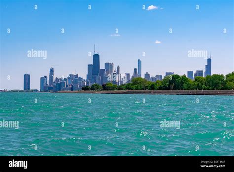 Chicago Skyline Viewed From Belmont Harbor Stock Photo Alamy