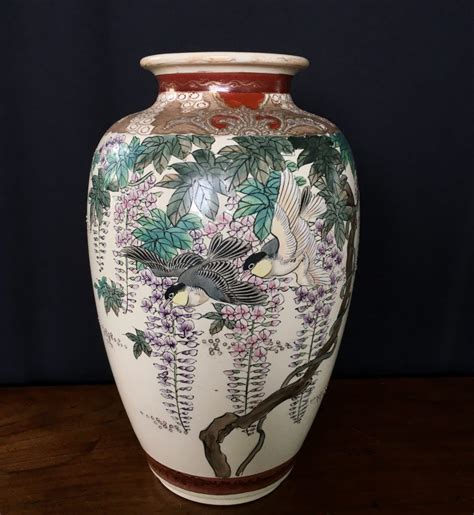 Japanese Pottery Satsuma Vase Wisteria Birds C Moorabool Antiques Galleries