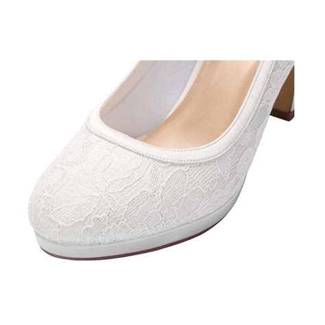 Erijunor Mary Jane Pumps Lace Wedding Bridal Shoes For Women Wide Width