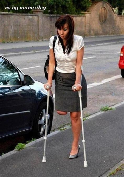 Claudia Beautiful Woman Amputee Leg Crutches