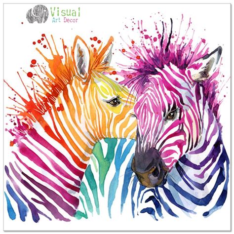 Animal Canvas Wall Art Modern Living Room Wall Decals Colorful Zebra