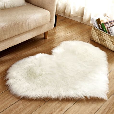 40x50cm Heart Fluffy Fur Rug Faux Washable Sheepskin Mats Rugs White