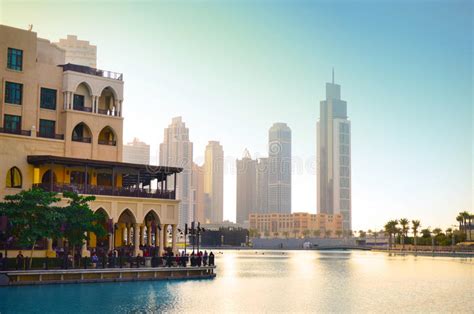 The Dubai Downtown Burj Dubai Man Made Lake Uae Stock Image Image