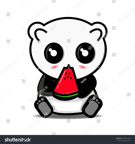 Cute Panda Eating Watermelon Cartoon Vector Stock Vector Royalty Free