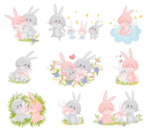 Conjunto De ImÃ¡genes De Una Familia De Conejos IlustraciÃ³n Del
