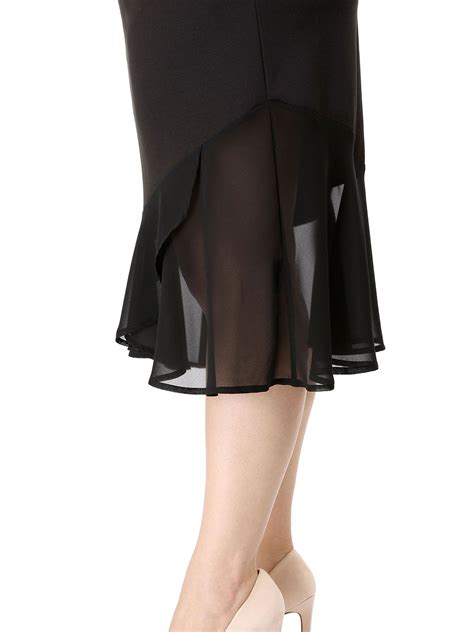 Womens Plus Size Chiffon Stretch Asymmetric Hem Ruffle Skirt Black Ad