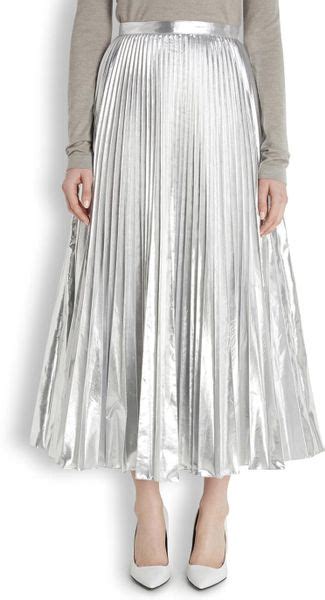 Dkny Pleated Lamé Midi Skirt In Silver Lyst