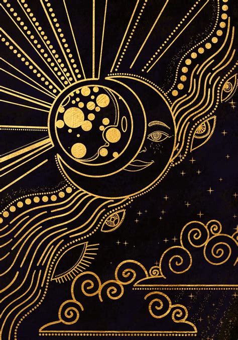Moon And Stars Printable Illustration Gold Celestial Digital Art