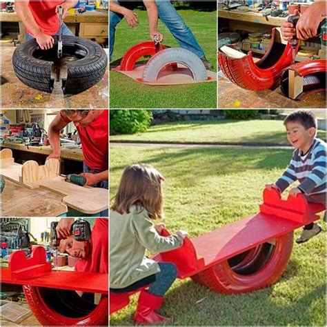 Homemade Recycled Kids Tire Teeter Totter Project Tire Playground