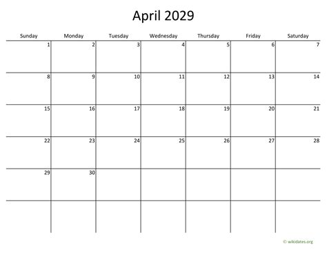 April 2029 Calendar With Bigger Boxes