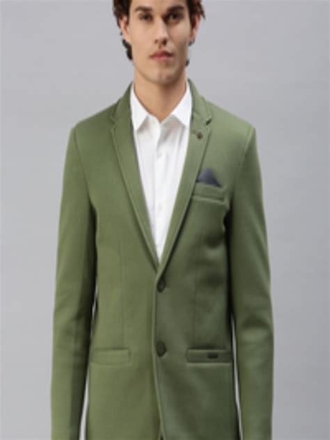 Buy Showoff Men Green Solid Single Breasted Slim Fit Blazer Blazers