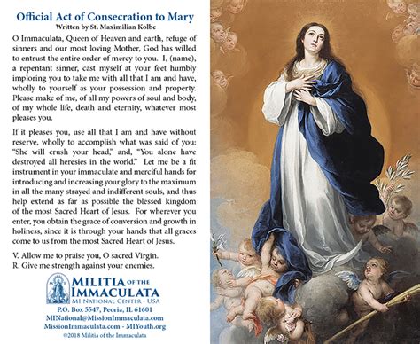 Consecration To Mary Card Militia Of The Immaculata