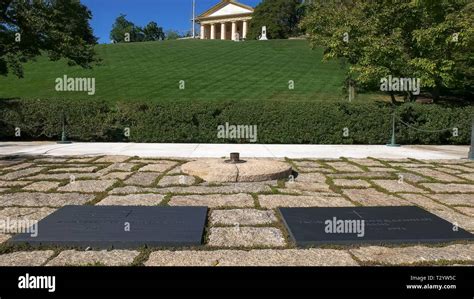 The Grave Of John And Jackie Kennedy And Arlington House In Washington