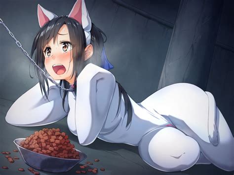 Purinpu Commentary Request 1girl Animal Ears Bdsm Black Hair Blue