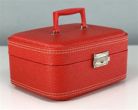 Vintage Red Train Case Small Suitcase Vintage Luggage Cosmetic Case