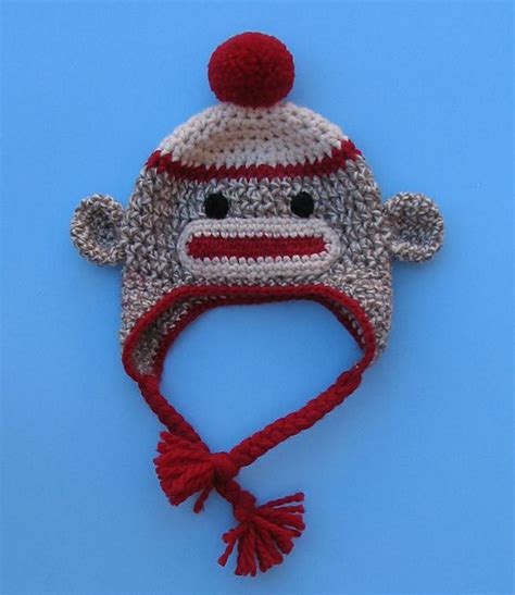Sock Monkey Hat With Earflaps Braids And Pompom Or Flower Pattern By
