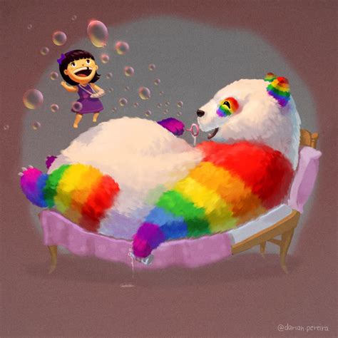 Rainbow Panda Knows How To Have A Good Time By Dpereirart On