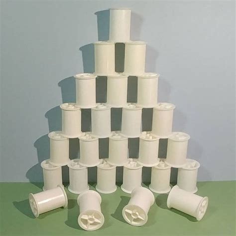 25 Empty Thread Spools White Plastic Bobbins Storage Sewing Etsy