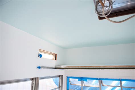 Glitter wall paint is no stranger to being used on ceilings. Libby Camper: Camper Renovation - Glitter Painted Ceiling