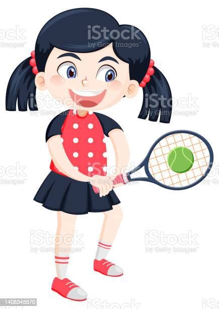 Cute Girl Tennis Player Cartoon Stock Illustration Download Image Now