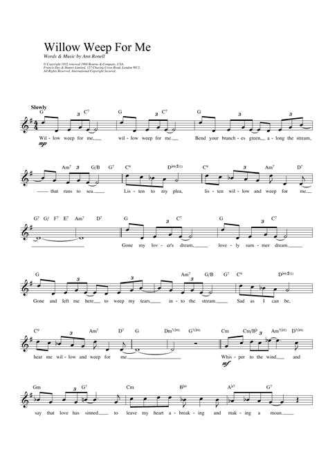 Ann Ronell Willow Weep For Me Sheet Music Chords And Lyrics Download
