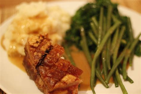Slow Roast Pork Belly With Cider Gravy Fats And Bird