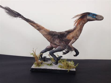 Velociraptor Mongoliensis Sculpture With Real Feathers 5832 Hot Sex Picture